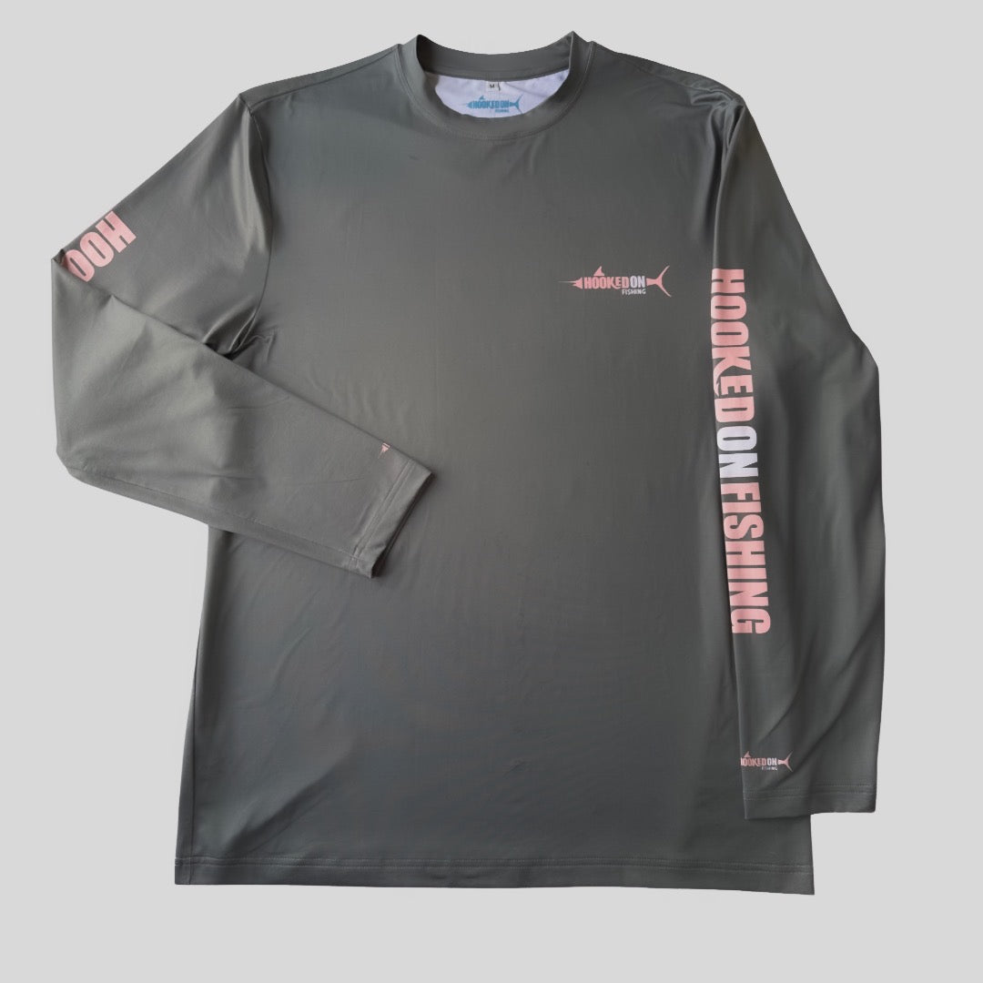 UPF50 Fishing Long sleeve - Pink logo on grey – Hooked on Fishing