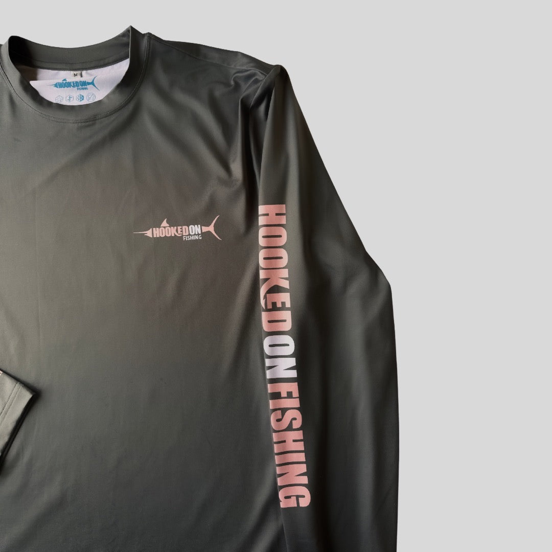 UPF50 Fishing Long sleeve - Pink logo on grey